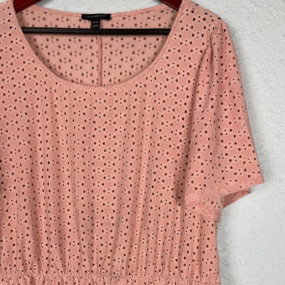 Lane Bryant Top Peach Eyelet Short Sleeve Pullover Plus Size 22/24 Elastic Waist - Picture 14 of 16